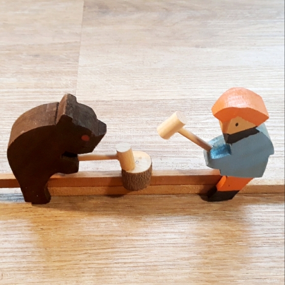 The Preacher and The Bear Hand Carved Mechanical Wooden Toy - Picture 6 of 12